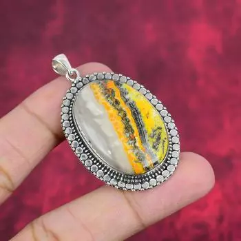 Подвеска «Шмель из яшмы», ювелирные изделия из стерлингового серебра 925 пробы с драгоценными камнями, подвеска ручной работы, на День матери 2.08 Inches жёлтый