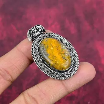 Подвеска «Шмель из яшмы», ювелирные изделия из стерлингового серебра 925 пробы с драгоценными камнями, подвеска ручной работы, на День матери 2.00 Inches жёлтый