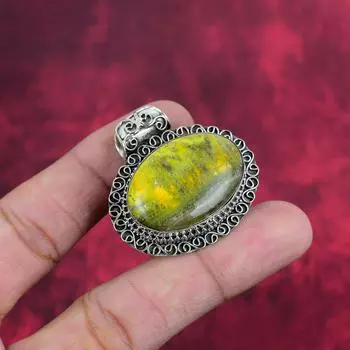 Подвеска «Шмель из яшмы», ювелирные изделия из стерлингового серебра 925 пробы с драгоценными камнями, подвеска ручной работы, на День матери 1.50 Inches жёлтый