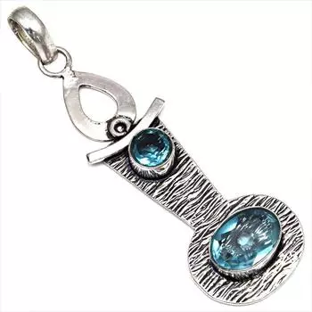 Подвеска швейцарский голубой кварц драгоценный камень подарок для нее серебряные украшения 2.75