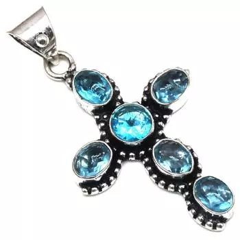 Подвеска швейцарский голубой кварц драгоценный камень подарок для нее серебряные украшения 2.25