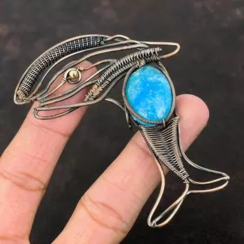 Подвеска Smithsonite, медная проволока, обернутая драгоценным камнем, медная бижутерия, потрясающая подвеска в виде рыбы, подвеска ручной работы, дизайнерское ювелирное изделие, подарок для нее