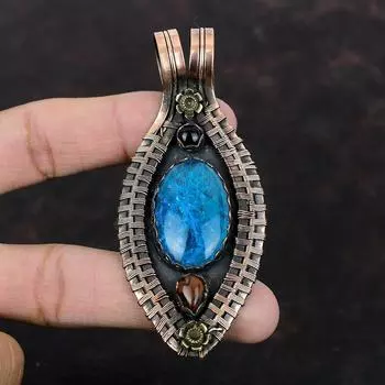 Подвеска Smithsonite, подвеска из медной проволоки, драгоценный камень, подвеска из красного дерева, обсидиана и синего солнечного камня, подвеска из меди ручной работы для женщин