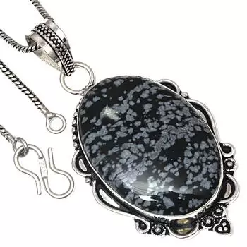 Подвеска Снежинка Обсидиан Драгоценный камень Подарок на День Святого Валентина Серебряное украшение 2.5