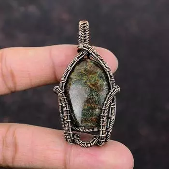 Подвеска со спессартиновым гранатом в известняке, кулон в медной проволоке, кулон ручной работы с драгоценным камнем, медные украшения, подарок для мамы, кулон с камнем по случаю рождения