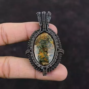 Подвеска со спессартиновым гранатом в известняке, медная проволока, обернутая подвеска, медная ювелирная подвеска ручной работы для матери, подвеска с драгоценным камнем, подарок для него