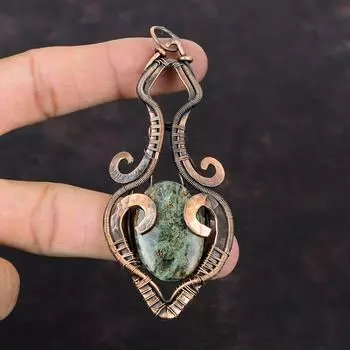 Подвеска со спессартиновым гранатом в известняке, медная проволока, обернутая драгоценными камнями, ювелирные изделия, подвеска ручной работы, медная подвеска, подарок для него, подвеска из проволочной обмотки