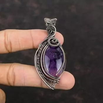 Подвеска со звездным аметистом, медная проволока, ювелирные изделия, драгоценный камень, медный кулон, ювелирное изделие со звездным аметистом, подарок для нее, подвески ручной работы, обернутая проволокой