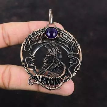 Подвеска со звездным аметистом, подвеска из медной проволоки, подвеска в виде собаки ручной работы, подвеска из настоящего драгоценного камня, ювелирное изделие в медной проволоке, подарок на годовщину