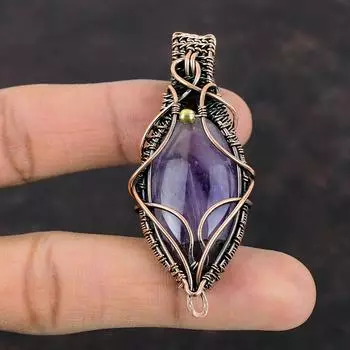 Подвеска со звездным аметистом, подвеска из медной проволоки, подвеска из натурального драгоценного камня, подвеска из медной проволоки, ювелирное изделие в подарок для него, антикварная подвеска ручной работы