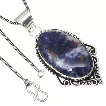 Подвеска Содалит Синий Драгоценный Камень Подарок на День Святого Валентина Серебряное Украшение 2.25
