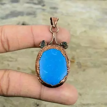 Подвеска «Спящая красавица» с бирюзой, подвеска с аквамарином, медный кулон, изготовленный гальваническим методом, кулон ручной работы с драгоценным камнем, медные украшения, подарки на годовщину