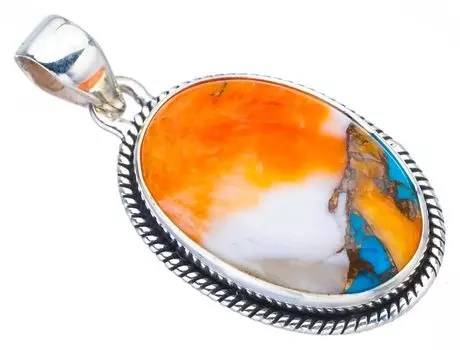 Подвеска StarGems® из натурального медного халцедона ручной работы из стерлингового серебра 925 пробы 1,5 дюйма F3762