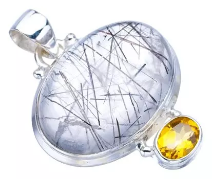 Подвеска StarGems® из натурального рутилированного кварца цитрина ручной работы из стерлингового серебра 925 пробы 1,5 дюйма F3914