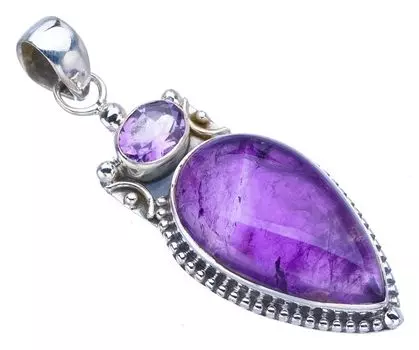 Подвеска StarGems® из стерлингового серебра 925 пробы с натуральным аметистом ручной работы 2 дюйма F3979
