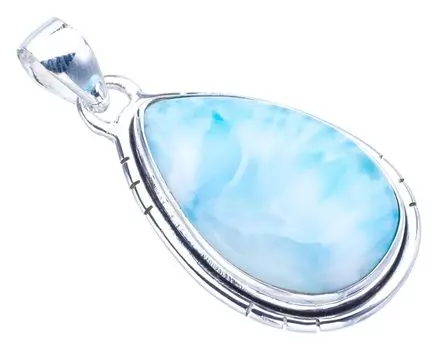 Подвеска StarGems® Natural Larimar ручной работы из стерлингового серебра 925 пробы 1,5 дюйма F3472