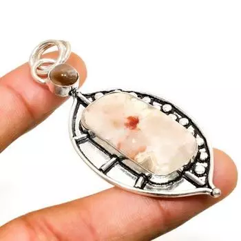 Подвеска Сумасшедший кружевной агат и лабрадорит 925 пробы с посеребрением 2,65 дюйма 2.65 белый