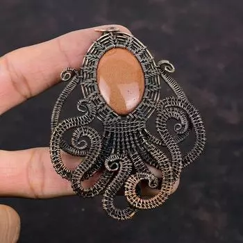 Подвеска Sun Sitara, медная проволока, кулон, драгоценный камень, медные украшения, кулон ручной работы, кулон в виде осьминога, ювелирное изделие, завернутое в проволоку, подарок для мамы