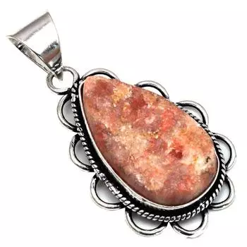 Подвеска Sunstone Drusy Gemstone Подарок для нее Серебряные украшения 1.75