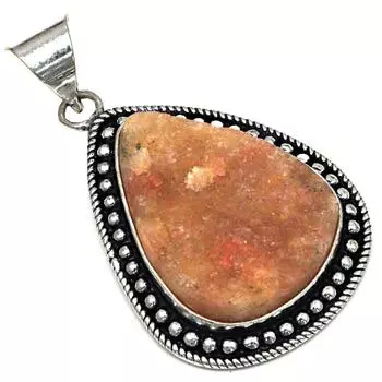 Подвеска Sunstone Drusy Gemstone ручная работа серебряное украшение 1.75
