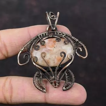 Подвеска Sunstone, медная проволочная обмотка, подвеска в виде черепахи, медные украшения, подвеска из драгоценных камней ручной работы, проволочная обмотка, ювелирные изделия, подарок на помолвку