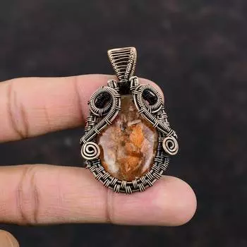 Подвеска Sunstone, подвеска из медной проволоки, ювелирное изделие Sunstone, подвеска из драгоценных камней, ювелирное изделие из медной проволоки, подарок на помолвку, стильный кулон ручной работы