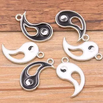 Подвеска Tai Chi Bagua из сплава 16x27 мм - черно-белая подвеска в виде капли масла K 1 each белый/чёрный