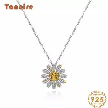 Подвеска Tancies из серебра 925 пробы с изображением маргаритки, женское модное ожерелье с цветочной цепочкой на ключице 40 + 3. жёлтый