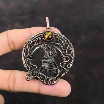 Подвеска Тигровый глаз из медной проволоки, подвеска в виде собаки, оригинальные ювелирные изделия из драгоценных камней, подвеска ручной работы для женщин, медные украшения, подарок для него