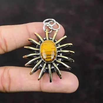 Подвеска Тигровый глаз Ювелирные изделия ручной работы Подвеска из стерлингового серебра 925 пробы Позолоченная подвеска 18 карат Ювелирные изделия в виде клетки Антикварный кулон с драгоценными камнями Подарок для жены