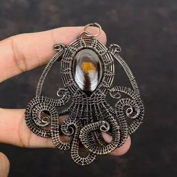 Подвеска «Тигровый глаз» Marra Mamba, медная проволока, обернутая подвеской из драгоценных камней, подвеска ручной работы из меди, подвеска в виде осьминога, подарок на помолвку