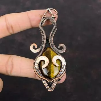 Подвеска Тигровый глаз Медная проволока Подвеска Медные украшения Подвеска ручной работы Проволочная обмотка Ювелирные изделия из драгоценного камня Подарок для него Подвески с камнем по рождению