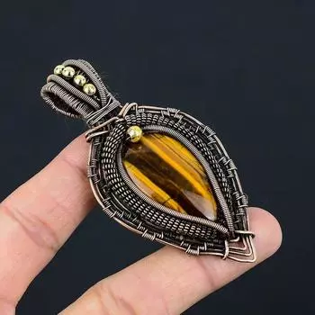 Подвеска «Тигровый глаз» Медная проволока Подвеска «Тигровый глаз» Подвеска из драгоценного камня Медные украшения ручной работы Ювелирные изделия «Тигровый глаз» Подарки на день рождения для нее жёлтый