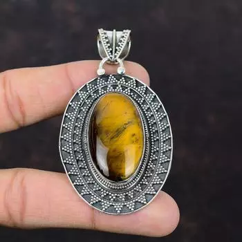 Подвеска «Тигровый глаз» ручной работы, уникальный дизайн, ювелирные изделия, подвеска из стерлингового серебра 925 пробы, винтажные ювелирные изделия, подвеска из натурального драгоценного камня для подарков на помолвку