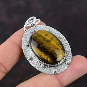 Подвеска Тигровый глаз Стерлингового серебра 925 пробы Изящные ювелирные изделия ручной работы Оригинальный кулон с драгоценным камнем Подарок на помолвку для невесты Стильные украшения