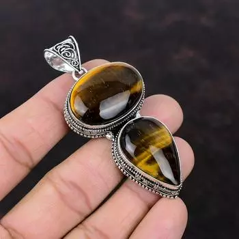 Подвеска Тигровый глаз Винтажная подвеска ручной работы Подвеска из настоящего драгоценного камня Подвеска из стерлингового серебра 925 пробы Ювелирные изделия Тигровый глаз Подарок на годовщину для мамы
