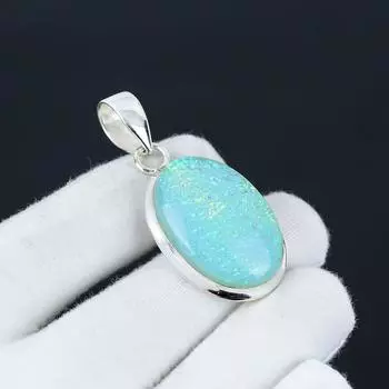 Подвеска Triplet Fire Opal, драгоценный камень Triplet Fire Opal, подвеска из стерлингового серебра 925 пробы, подарок на День благодарения, целебные хрустальные украшения для подарков 5.5 Cm. зелёный