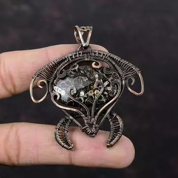 Подвеска Turritella Agate, обернутая медной проволокой, драгоценные камни, удивительная подвеска в виде черепахи, обернутая медной проволокой, ручная работа, украшения для подарка