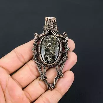 Подвеска Turritella Fossil, медная проволочная обертка, подвеска Turritella Fossil Gemstone, подвеска ручной работы, ювелирные изделия Turritella, подарки для нее коричневый