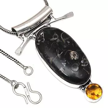 Подвеска Turtella Jasper Citrine Quartz Драгоценный камень Серебряное украшение ручной работы 1,75