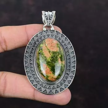 Подвеска Unakite Подвеска из драгоценного камня Подвеска ручной работы Подвеска из стерлингового серебра 925 пробы Массивные ювелирные изделия Винтажная подвеска Ювелирные изделия Unakite Подарок для мамы