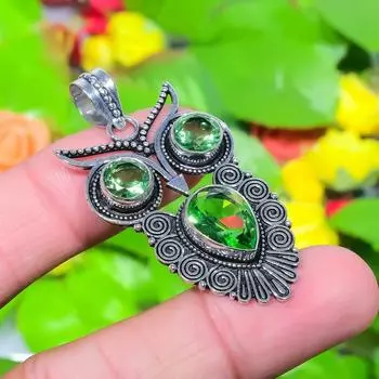 Подвеска-ювелирное изделие ручной работы из стерлингового серебра 925 пробы с драгоценным камнем Сова-перидот 1,97 дюйма c6r47