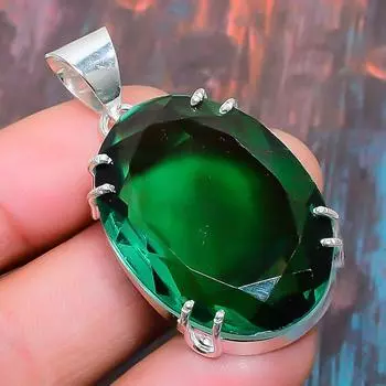Подвеска ювелирных изделий стерлингового серебра 925 драгоценных камней диопсида крома ручная на Рождество 1.77 Inches зелёный