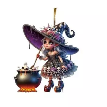 Подвеска Ведьма на Хэллоуин Акриловый Автомобильный Шарм Украшение Зеркала Заднего Вида Праздничная Атмосфера Сценический Аксессуар