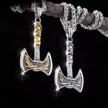 Подвеска «Викинг Томагавк» из нержавеющей стали 316L, поставляется на колье из нержавеющей стали длиной 60 см. серебряный