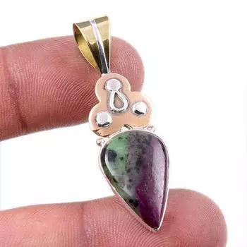 Подвеска в двух тонах из стерлингового серебра 925 пробы с рубином в лабораторном цоизите 1,75 дюйма p3A28