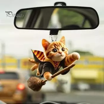 Подвеска в форме кошки, украшение для зеркала заднего вида автомобиля со шнурком, легко повесить, реалистичное акриловое рождественское подвесное украшение 1