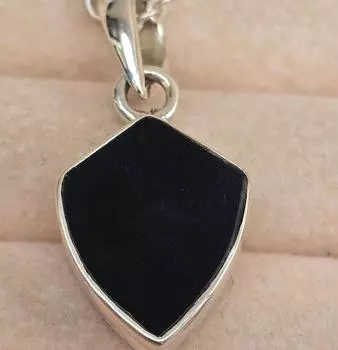 Подвеска в форме щита из черного оникса, серебро 925 пробы, женское ожерелье, дизайнерская подвеска, подарок для нее