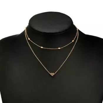 Подвеска в форме сердца, двухслойное женское ожерелье, бусины, регулируемое колье, ожерелье, ювелирный аксессуар золотистый