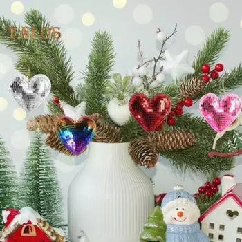 Подвеска в форме сердца ко Дню святого Валентина, диско-шар с блестками, блестящие подвесные украшения в виде сердечек для свадеб, дней рождения, юбилеев, вечеринок серебряный